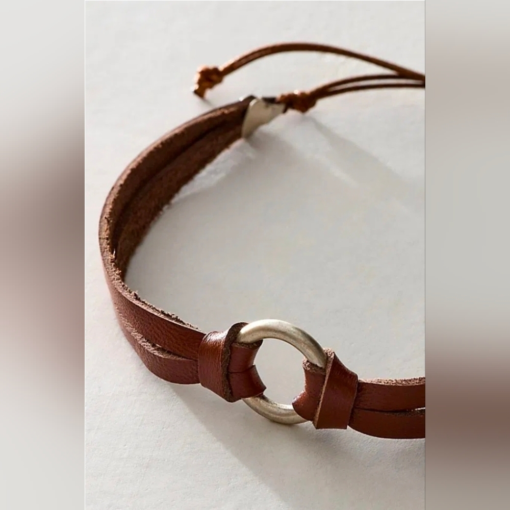 NWT! Free People, County Lines Leather Bracelet, Brown/Silver, MSRP $30 - Picture 2 of 5